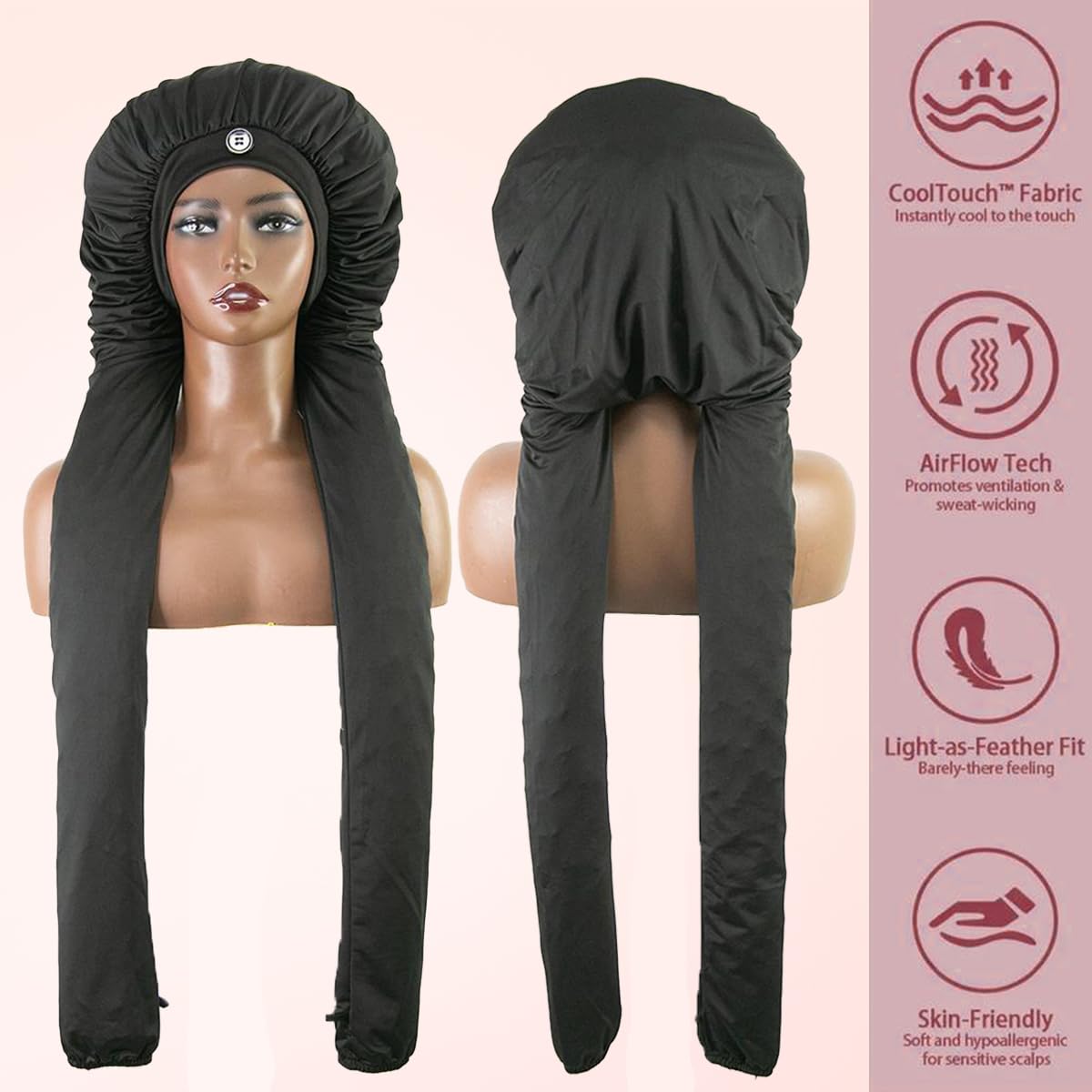 MsFan interior view with long braids tucked protecting hair overnight