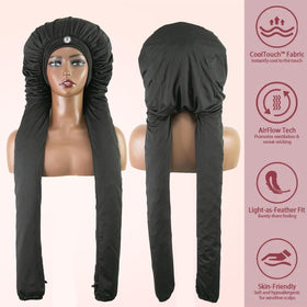 MsFan interior view with long braids tucked protecting hair overnight