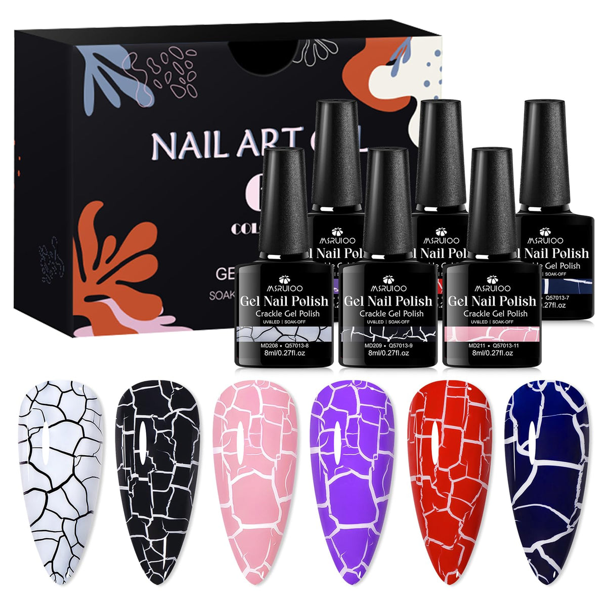 MSRUIOO front packaging showing six crackle gel colors and kit benefits