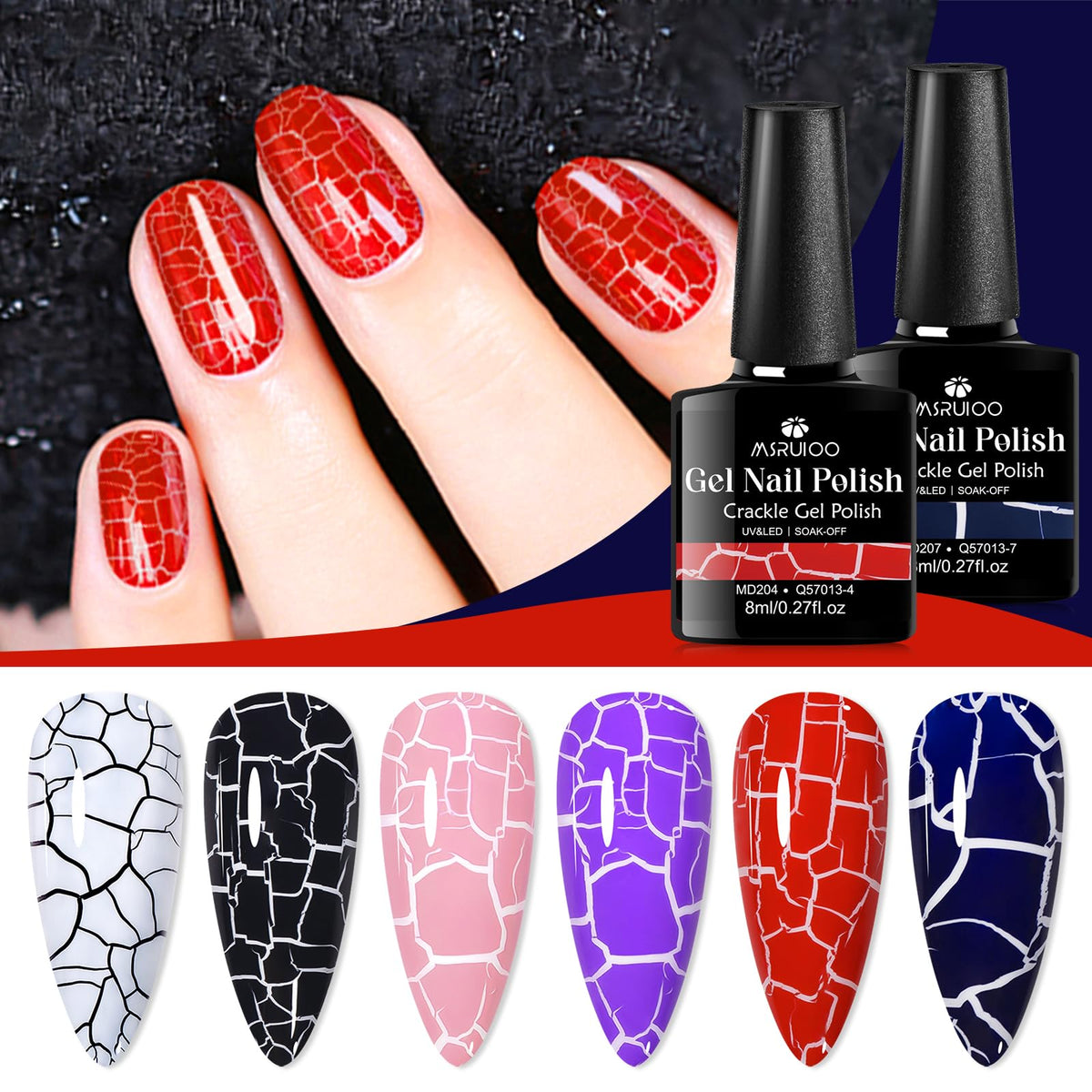 MSRUIOO patterned nails in use showing dramatic crackle contrast