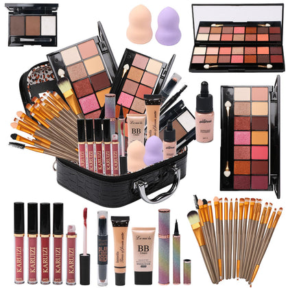 MTDXILTAI front packaging of full black makeup kit showing included items