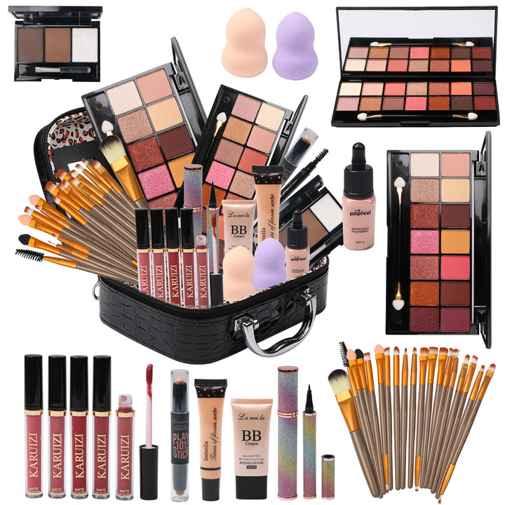 MTDXILTAI front packaging of full black makeup kit showing included items