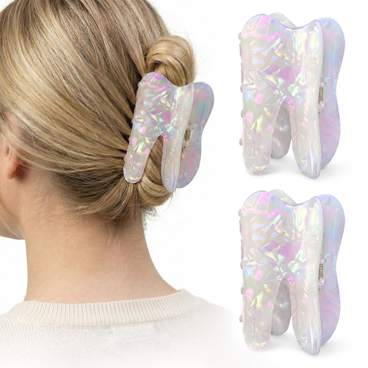 Mtiyoose front view of tooth-shaped clips showing playful design and secure hold