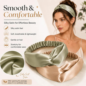MTLEE close-up of satin texture and twisted turban detail for smooth comfort