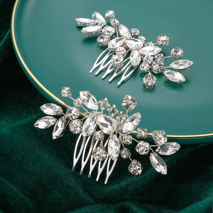 MTLEE front view of silver rhinestone combs showing elegant sparkle