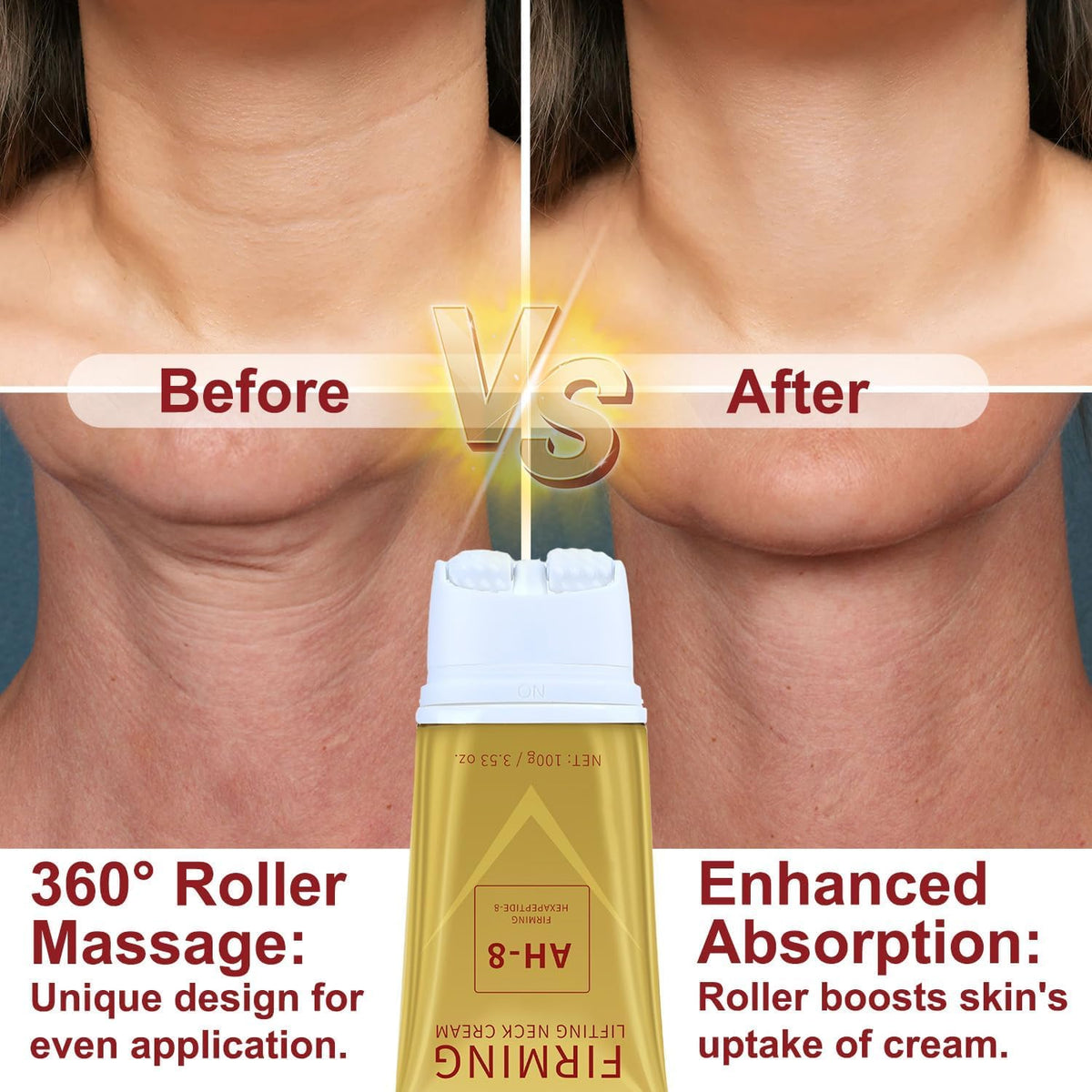 Mtmult AH-8 applied along neck demonstrating lifting motion benefit