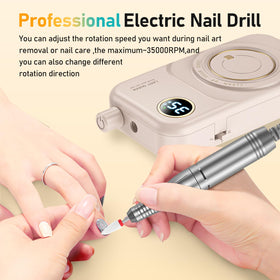 mUGLE nail drill in use by manicurist demonstrating fast acrylic removal benefit