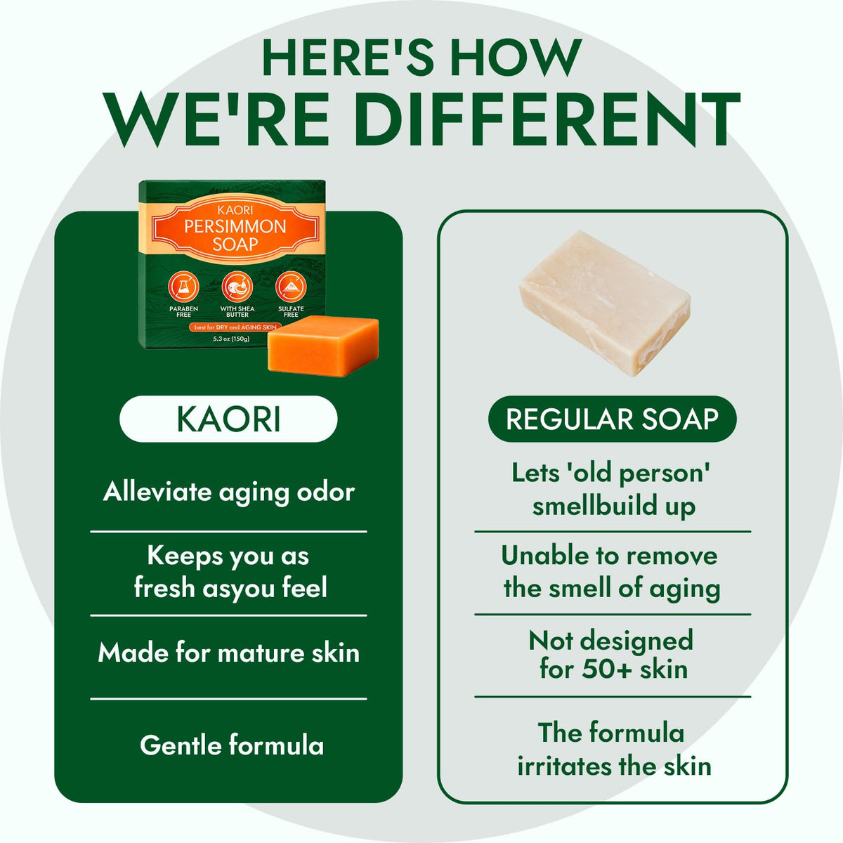 Mujruko Kaori soap held in hand for size comparison showing travel-friendly bar