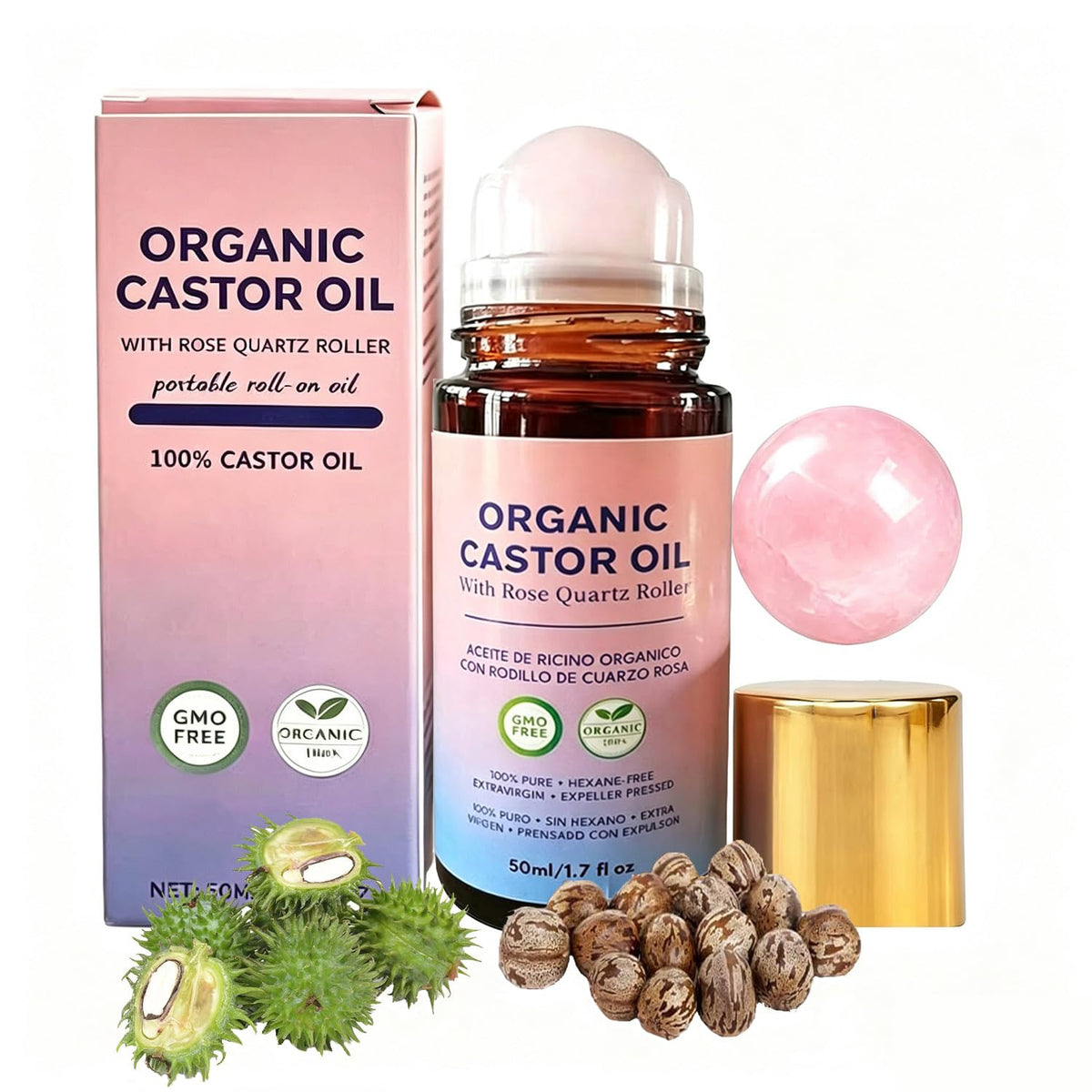 MULPG rose quartz roller front packaging showing portable roll-on benefit