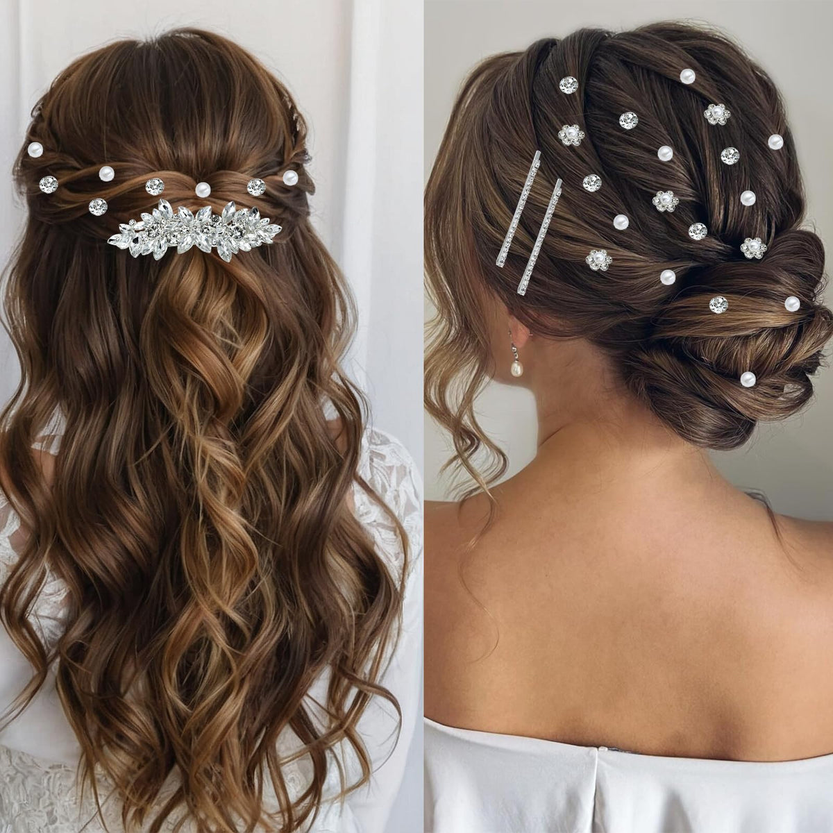 Mulzile hair pins styled in bridal updo demonstrating secure, lightweight hold