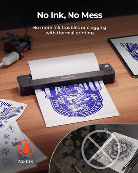 MUNBYN ITP06 open paper tray revealing transfer paper placement for reliable feeding