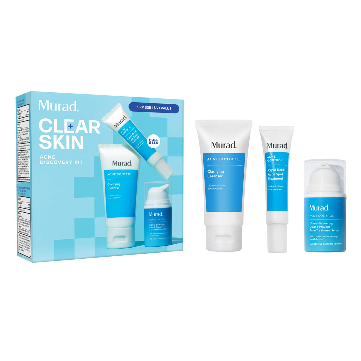 Murad kit front packaging showing travel-sized acne essentials and routine convenience