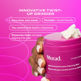 Murad on bathroom vanity staged for daily routine encouraging hydrated skin