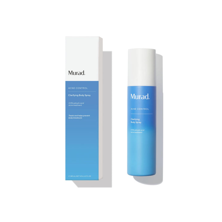 Murad clarifying body spray front packaging showing product clarity and convenience