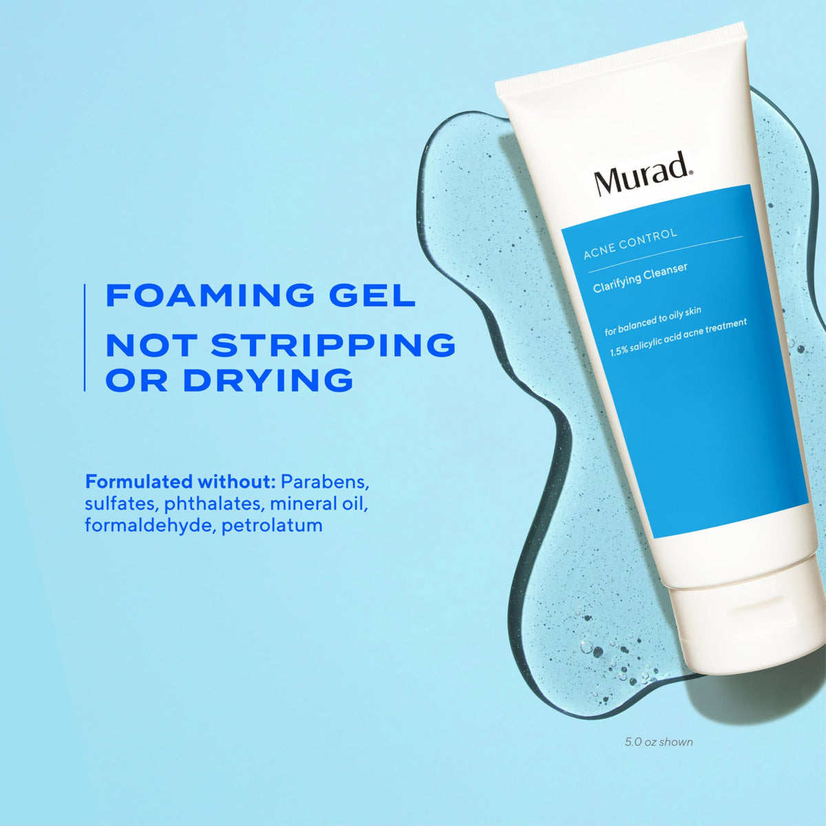 Murad clarifying cleanser gel texture close-up illustrating oil-dissolving formula