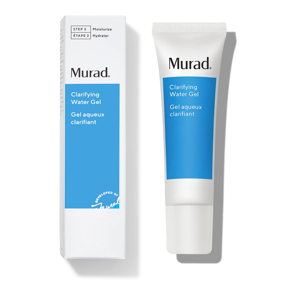 Murad clarifying water gel front packaging showing product and benefits