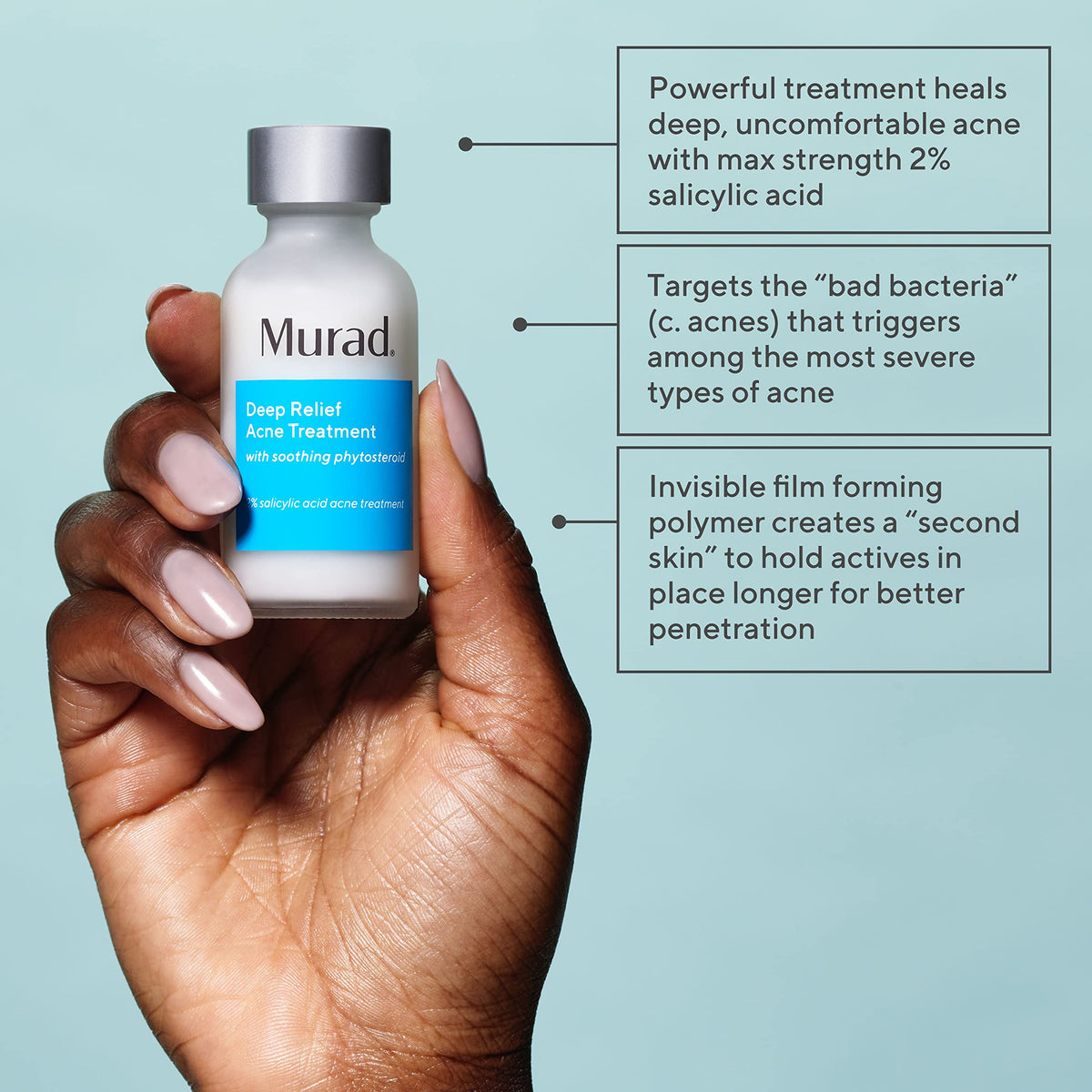 Murad dropper applying liquid to pinpoint acne for targeted relief
