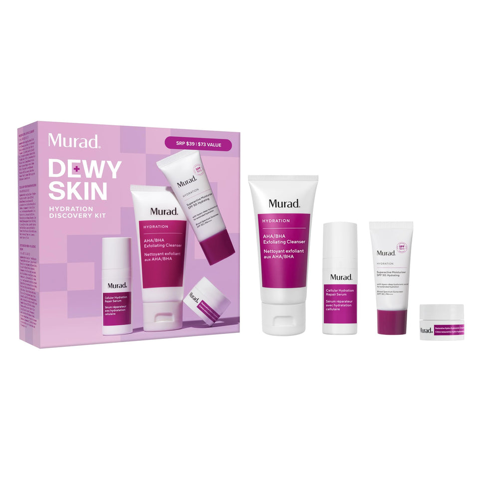 Murad kit front packaging showing all travel-sized items and easy routine benefits