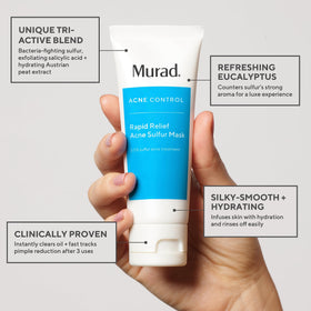 Murad mask applied to cheek demonstrating targeted coverage and breakout control benefit