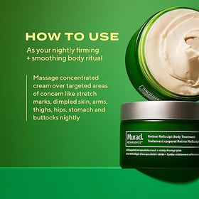 Murad applying cream to thigh illustrating smoothing and firming benefit