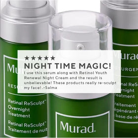 Murad serum staged in nighttime bathroom routine showing evening use