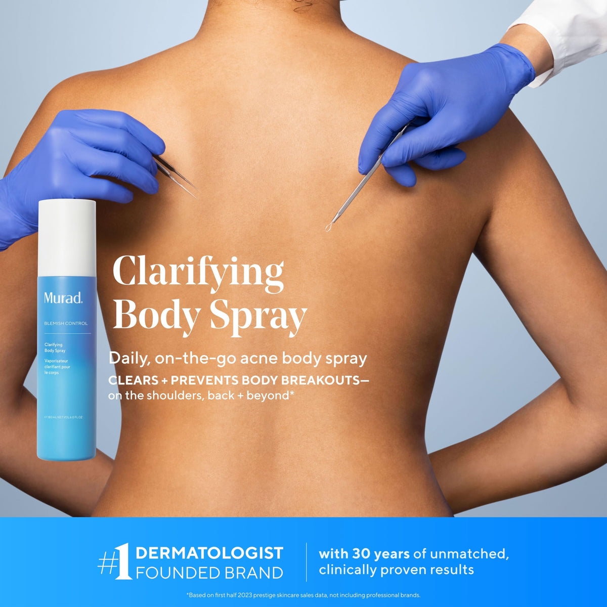 Murad body spray applied to upper back demonstrating touch-free treatment benefit