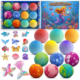 MURAN SHOWER front packaging showing 12-piece mermaid bath bomb gift set and appeal