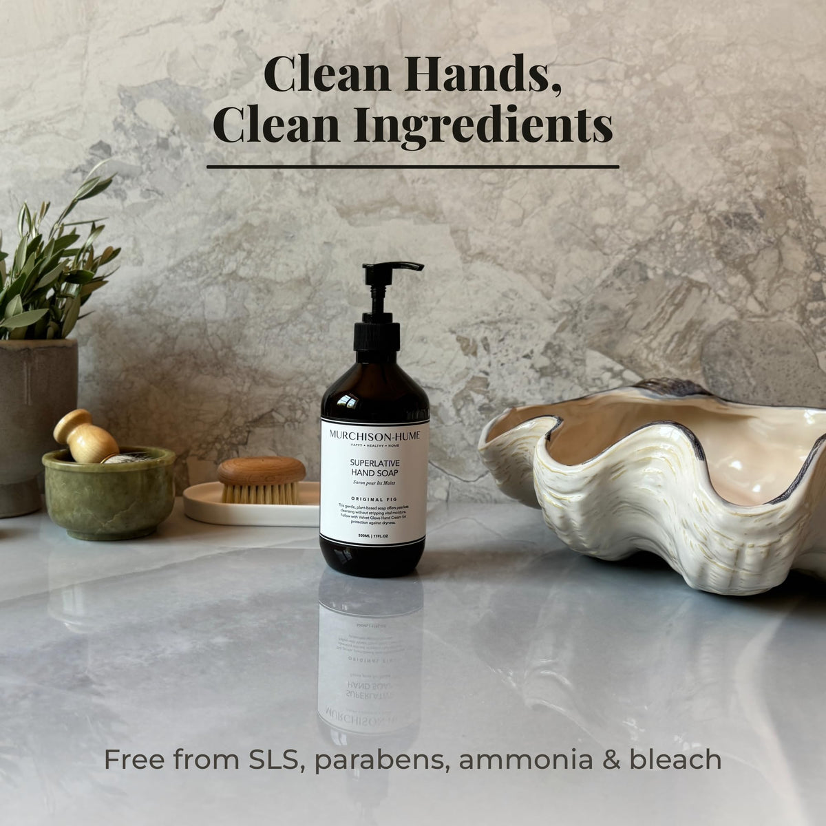 Murchison-Hume pump in use dispensing soap benefit: easy one-handed operation