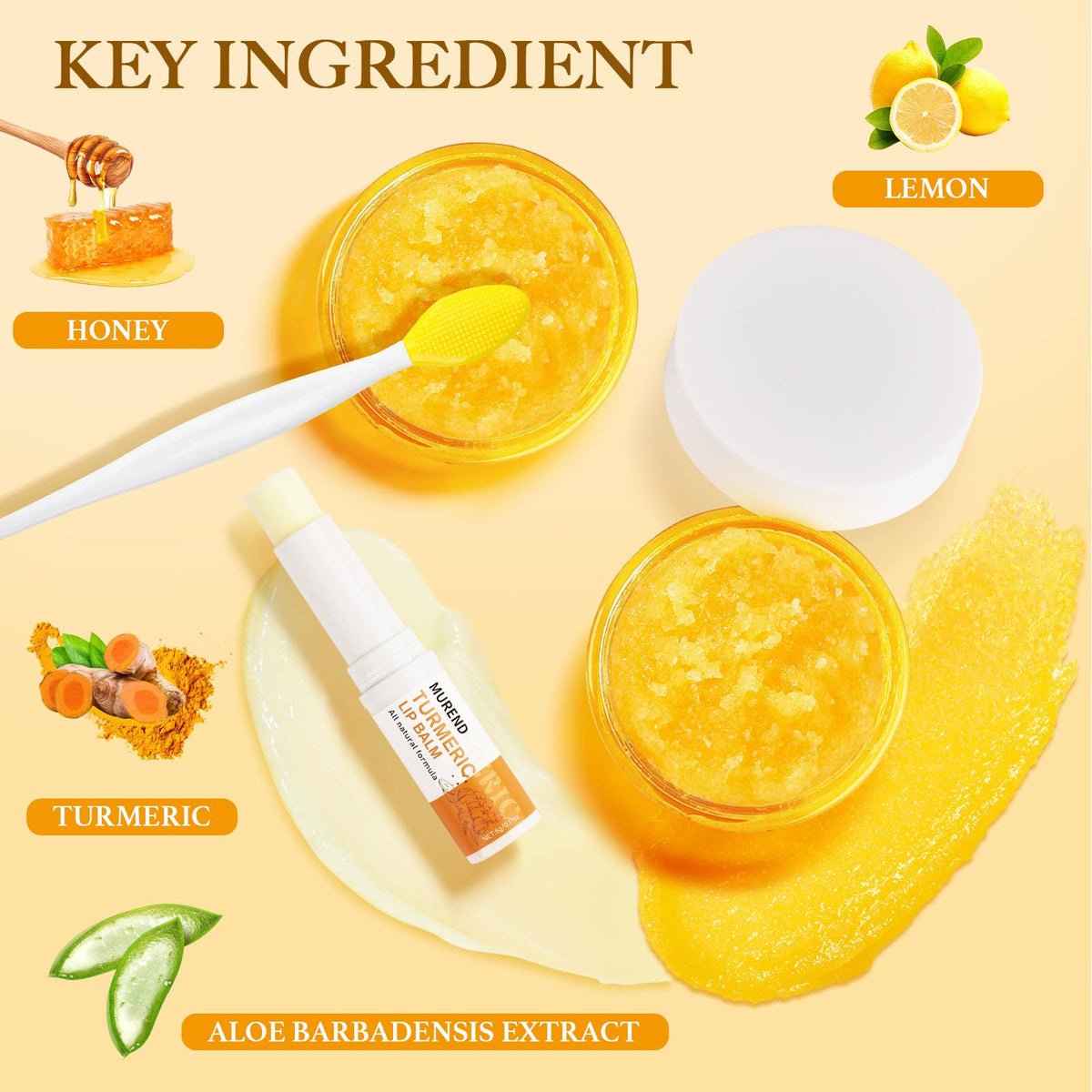 MUREND lip brush applying scrub for precise, hygienic exfoliation and easy use