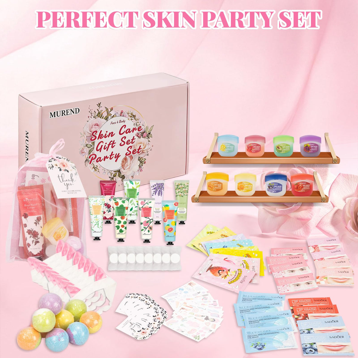 MUREND spa party setup with masks and headbands creating group pampering
