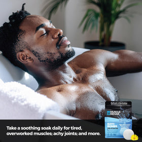 Muscle Rehab label close-up highlighting arnica, turmeric, and essential oils benefits
