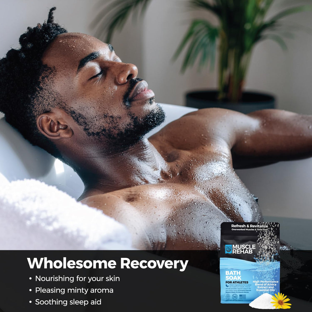 Muscle Rehab open packet in hand demonstrating single-use convenience