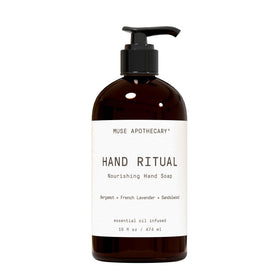 Muse Apothecary front bottle showing bergamot lavender sandalwood scent and pump for easy use