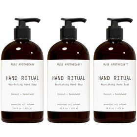 Muse Apothecary front packaging showing Coconut + Sandalwood scent and pump