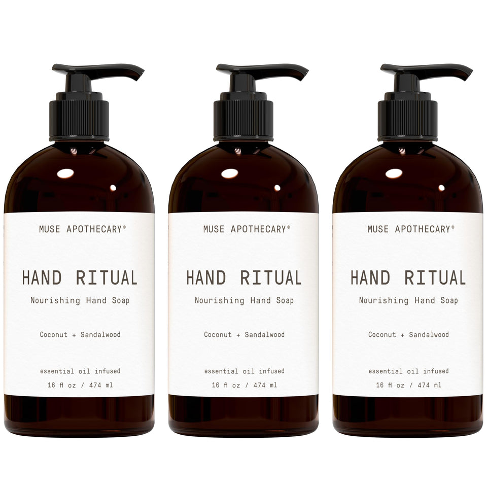 Muse Apothecary front packaging showing Coconut + Sandalwood scent and pump