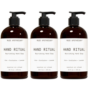 Muse Apothecary front packaging showing three 16 oz bottles and calming design