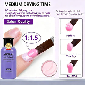 MUSILAN before and after acrylic extensions showing strengthened nails