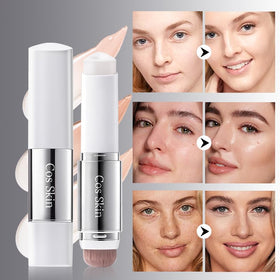 Musizlee before and after split-face showcasing concealing effect and evened skin tone