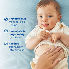 Mustela lotion being applied to baby legs demonstrating gentle application and instant softening benefit
