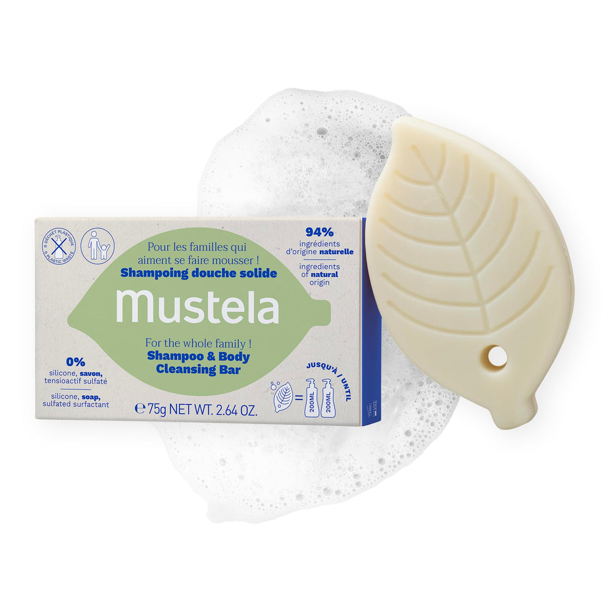Mustela bar front packaging showing branding and size for easy identification