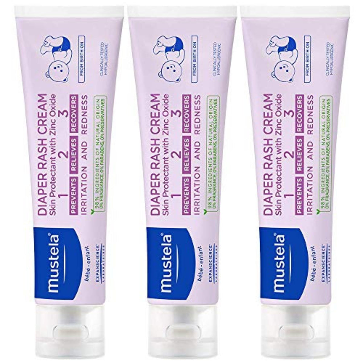 Mustela front packaging showing product and benefits for quick identification