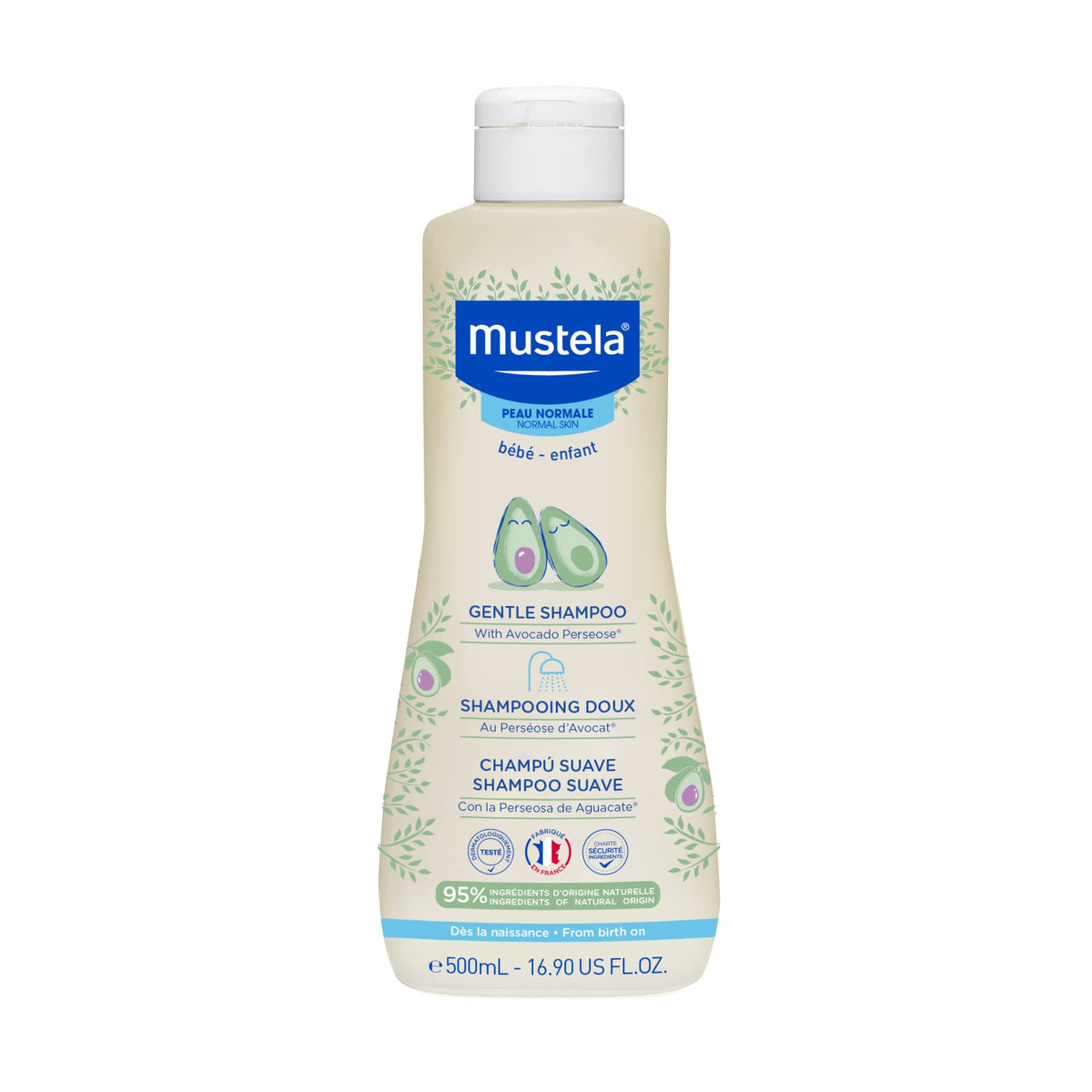 Mustela front packaging showing gentle shampoo and benefits