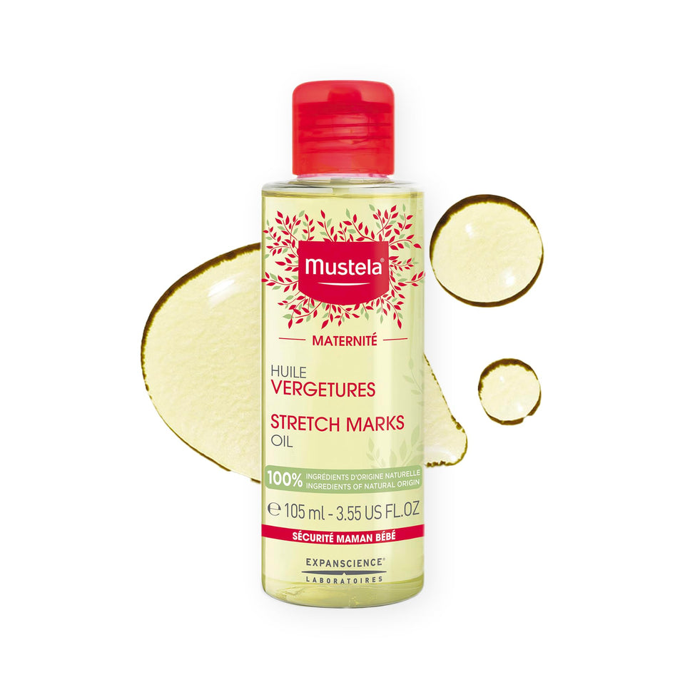 Mustela front packaging showing maternity stretch marks oil benefits