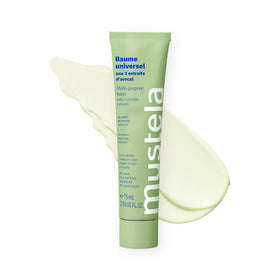 Mustela front tube showing label and benefits on clean background