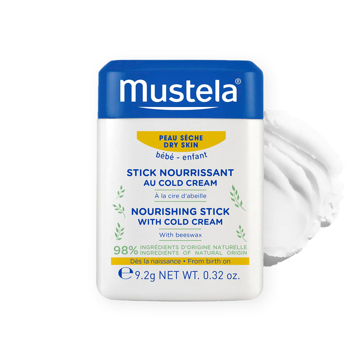 Mustela nourishing stick front packaging showing product and benefit protection