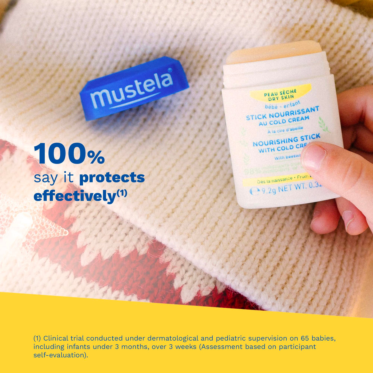 Mustela nourishing stick open cap demonstrating easy glide and application
