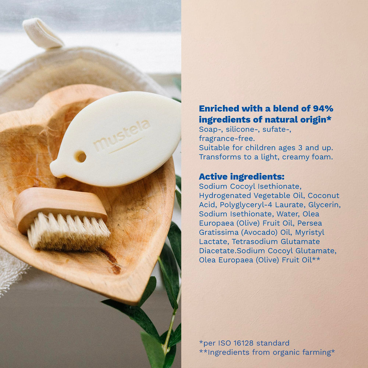 Mustela recyclable carton packaging emphasizing plastic-free, eco benefit
