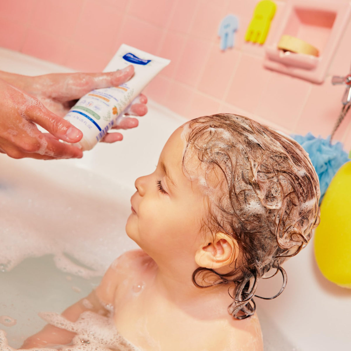 Mustela pump and label detail emphasizing safe ingredients