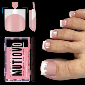 MUTIOVO front packaging showing baby pink French tips and included 240 pieces for quick pedicures