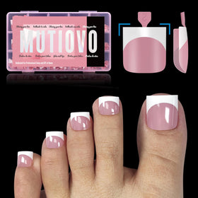 MUTIOVO front packaging showing berry pink French tip set and 240 pieces benefit quick pedicures
